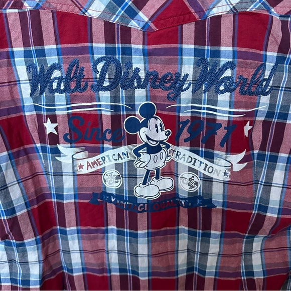 Disney Parks Red White Blue Plaid Long Sleeve Button Down Shirt Sz M EUC - Picture 6 of 6